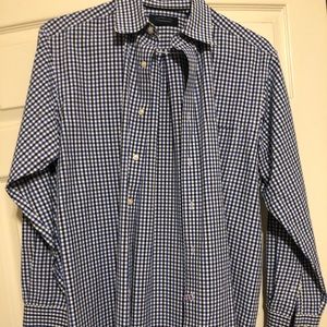 Roundtree & Yorke blue black white dress shirt